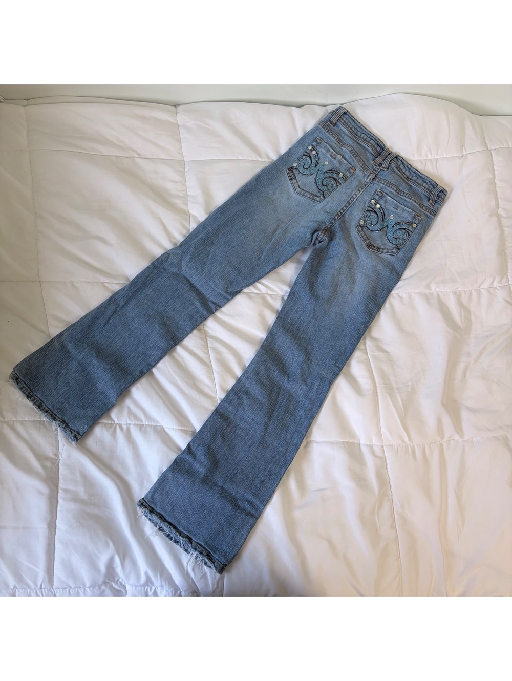 y2k 2000s vintage embroidered denim jeans flared size 12